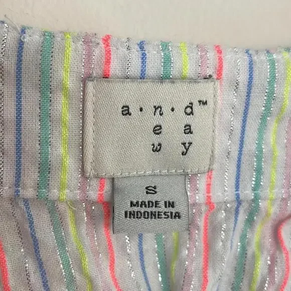 A New Day White and Colorful Striped Semi Sheer Blouse Bell Sleeve - Picture 7 of 8